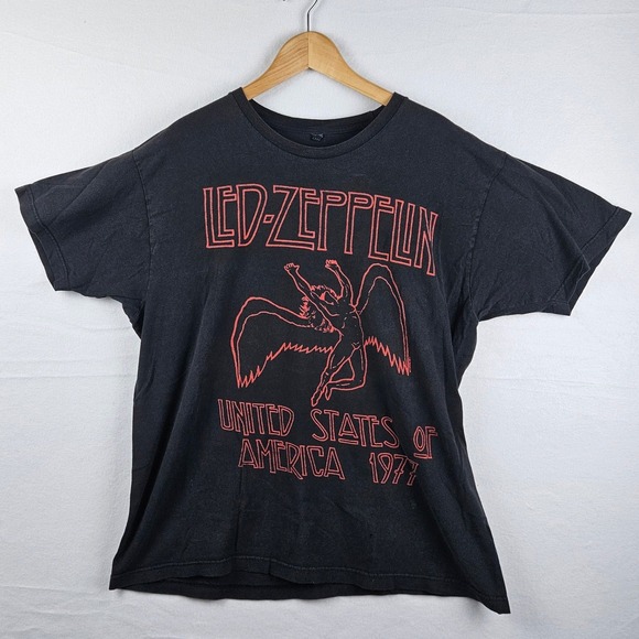 Led Zeppelin T-Shirt Men's XL Black Red Icarus USA 1977 Tour Graphic Band Tee - Picture 2 of 9